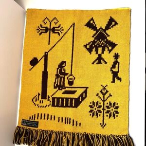 Vintage Lapua Finland Handwoven Wall Hanging Tapestry 1953 Folk Art Farm Scene